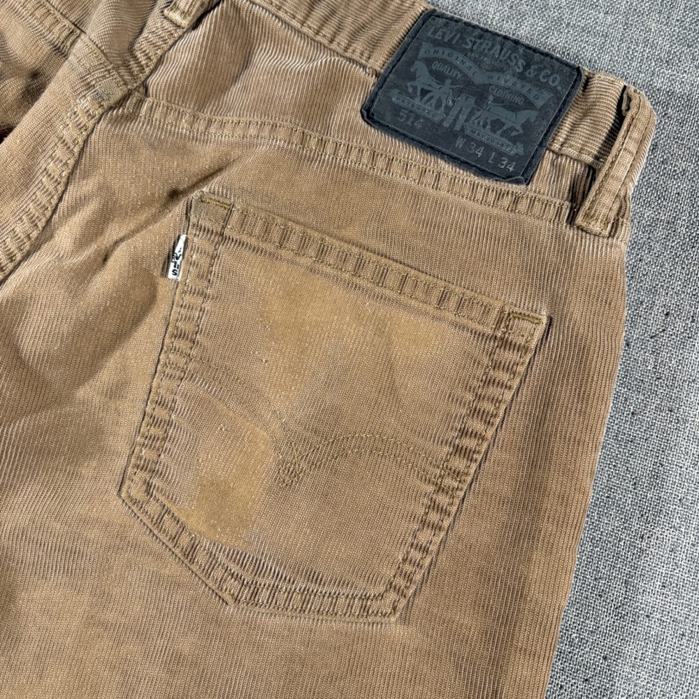 Levi 514 White Tab Corduroy Pants Mens 34x34 Tan Straight Fit Cord 5-Pocket
